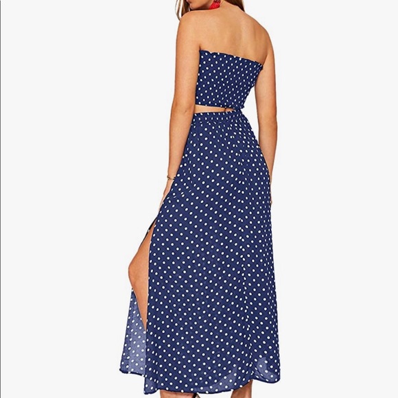 NEW 2 Piece Outfit Polka Dots Crop Top and Long Skirt Set with Pockets - Picture 2 of 6